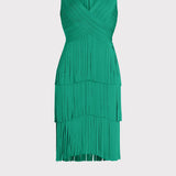 Herve Leger - V NECK FRINGED MIDI DRESS