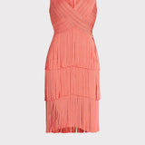 Herve Leger - V NECK FRINGED MIDI DRESS