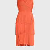 Herve Leger - V NECK FRINGED MIDI DRESS