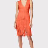 Herve Leger - V NECK FRINGED MIDI DRESS