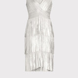 Herve Leger - V NECK FOIL FRINGED MIDI DRESS