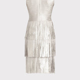 Herve Leger - V NECK FOIL FRINGED MIDI DRESS