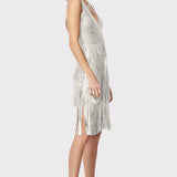 Herve Leger - V NECK FOIL FRINGED MIDI DRESS