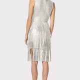 Herve Leger - V NECK FOIL FRINGED MIDI DRESS