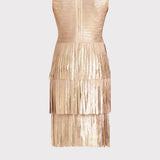 Herve Leger - V NECK FOIL FRINGED MIDI DRESS