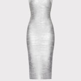 Herve Leger - FOIL HALTER X-BACK MIDI DRESS