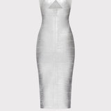 Herve Leger - FOIL HALTER X-BACK MIDI DRESS