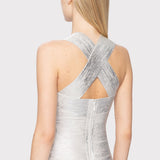 Herve Leger - FOIL HALTER X-BACK MIDI DRESS