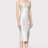 Herve Leger - FOIL HALTER X-BACK MIDI DRESS