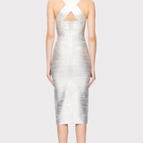 Herve Leger - FOIL HALTER X-BACK MIDI DRESS