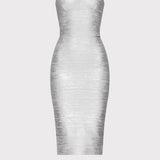 Herve Leger - FOIL STRAPPY SWEETHEART MIDI DRESS