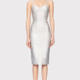 Herve Leger - FOIL STRAPPY SWEETHEART MIDI DRESS