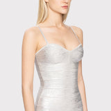 Herve Leger - FOIL STRAPPY SWEETHEART MIDI DRESS