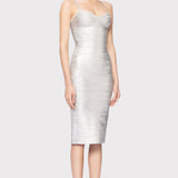 Herve Leger - FOIL STRAPPY SWEETHEART MIDI DRESS