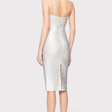 Herve Leger - FOIL STRAPPY SWEETHEART MIDI DRESS