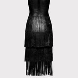 Herve Leger - V NECK FOIL FRINGE MIDI DRESS