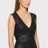 Herve Leger - V NECK FOIL FRINGE MIDI DRESS