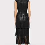 Herve Leger - V NECK FOIL FRINGE MIDI DRESS