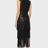 Herve Leger - V NECK FOIL FRINGE MIDI DRESS