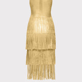 Herve Leger - V NECK FOIL FRINGE MIDI DRESS