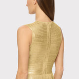 Herve Leger - V NECK FOIL FRINGE MIDI DRESS