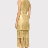 Herve Leger - V NECK FOIL FRINGE MIDI DRESS