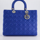 Christian Dior Blue Large Lady Dior Bag with Silver Hardware