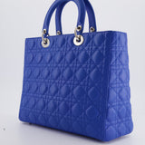 Christian Dior Blue Large Lady Dior Bag with Silver Hardware