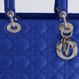 Christian Dior Blue Large Lady Dior Bag with Silver Hardware