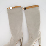 Hermès Stone Canvas Knee High Boots with Tan Buckle Detail Size EU 38