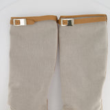 Hermès Stone Canvas Knee High Boots with Tan Buckle Detail Size EU 38