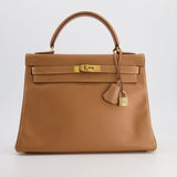 Hermès Vintage Kelly Bag 32cm in Gold Courchevel Leather with Gold Hardware