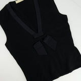 Valentino Black Sleeveless Wool Top with Bow Detail Size L (UK 12)