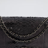 Chanel Metallic Black Python Small Single Flap Bag with Ruthenium Textured Hardware