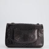 Chanel Metallic Black Python Small Single Flap Bag with Ruthenium Textured Hardware