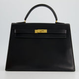 Hermès Vintage Kelly Bag 32cm Sellier in Black Box Calf Leather with Gold Hardware