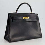 Hermès Vintage Kelly Bag 32cm Sellier in Black Box Calf Leather with Gold Hardware