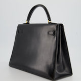 Hermès Vintage Kelly Bag 32cm Sellier in Black Box Calf Leather with Gold Hardware