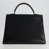 Hermès Vintage Kelly Bag 32cm Sellier in Black Box Calf Leather with Gold Hardware