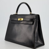 Hermès Vintage Kelly Bag 32cm Sellier in Black Box Calf Leather with Gold Hardware