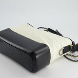 Chanel White and Black Medium Gabrielle Bag in Aged Calfskin Leather with Mixed Hardware