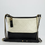 Chanel White and Black Medium Gabrielle Bag in Aged Calfskin Leather with Mixed Hardware