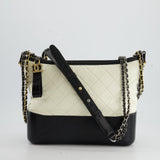 Chanel White and Black Medium Gabrielle Bag in Aged Calfskin Leather with Mixed Hardware