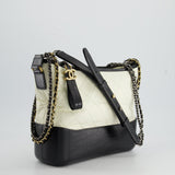 Chanel White and Black Medium Gabrielle Bag in Aged Calfskin Leather with Mixed Hardware