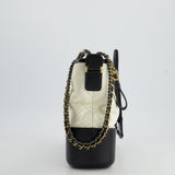 Chanel White and Black Medium Gabrielle Bag in Aged Calfskin Leather with Mixed Hardware