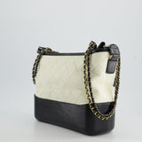 Chanel White and Black Medium Gabrielle Bag in Aged Calfskin Leather with Mixed Hardware