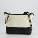 Chanel White and Black Medium Gabrielle Bag in Aged Calfskin Leather with Mixed Hardware