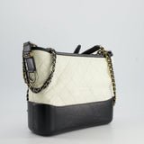 Chanel White and Black Medium Gabrielle Bag in Aged Calfskin Leather with Mixed Hardware