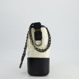 Chanel White and Black Medium Gabrielle Bag in Aged Calfskin Leather with Mixed Hardware