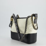 Chanel White and Black Medium Gabrielle Bag in Aged Calfskin Leather with Mixed Hardware